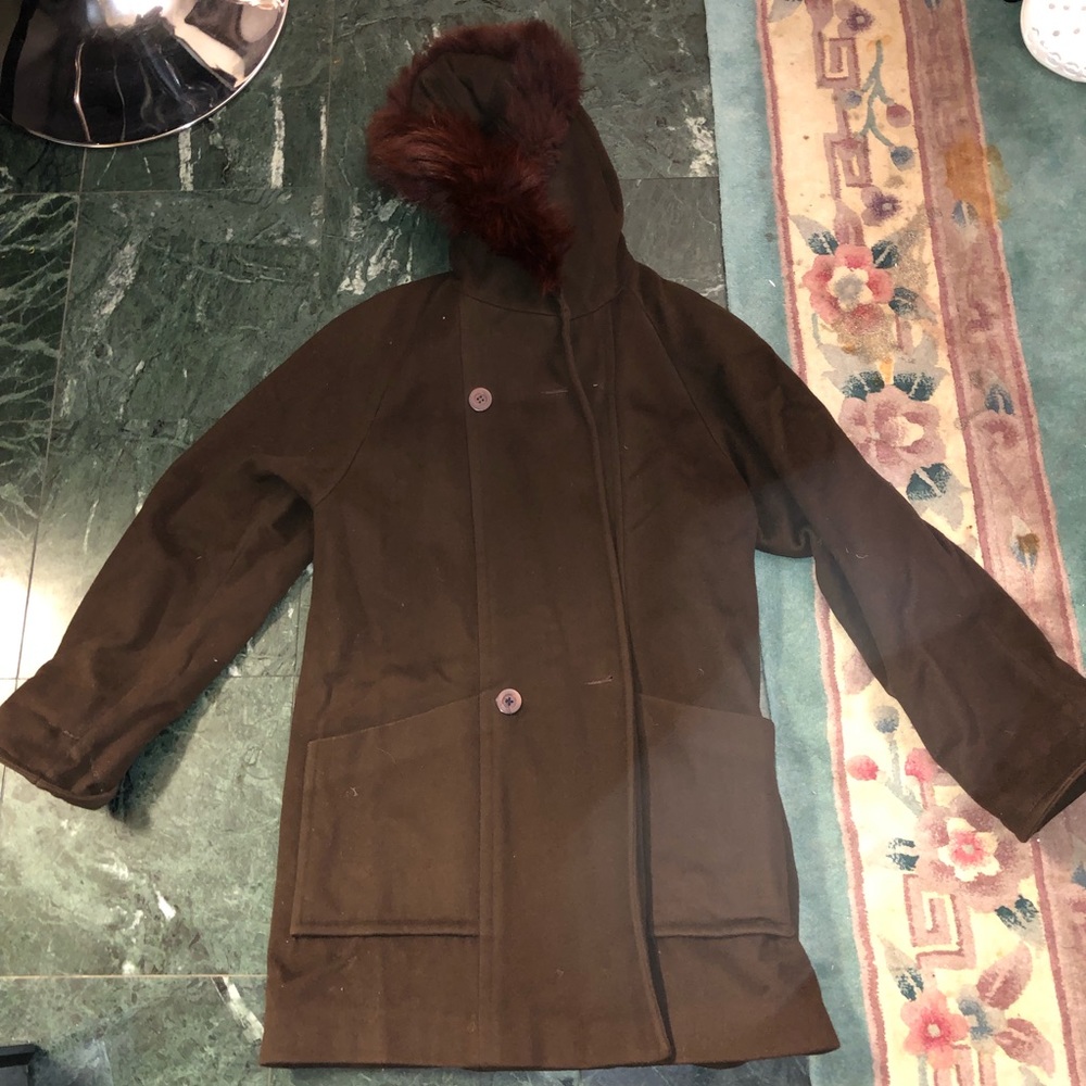 Vintage oversized brown wool peacoat w hood